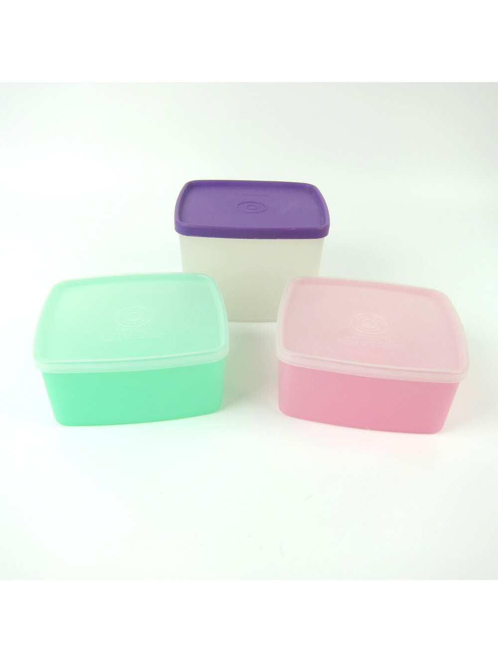 3 Vintage Tupperware Freezer Containers Green & Pink #311 and #312 Purple Lid